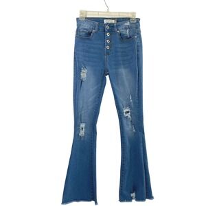 Celebrity Ace Flare Jeans Women 5/27 Distressed Button Fly Boho Light Wash Denim